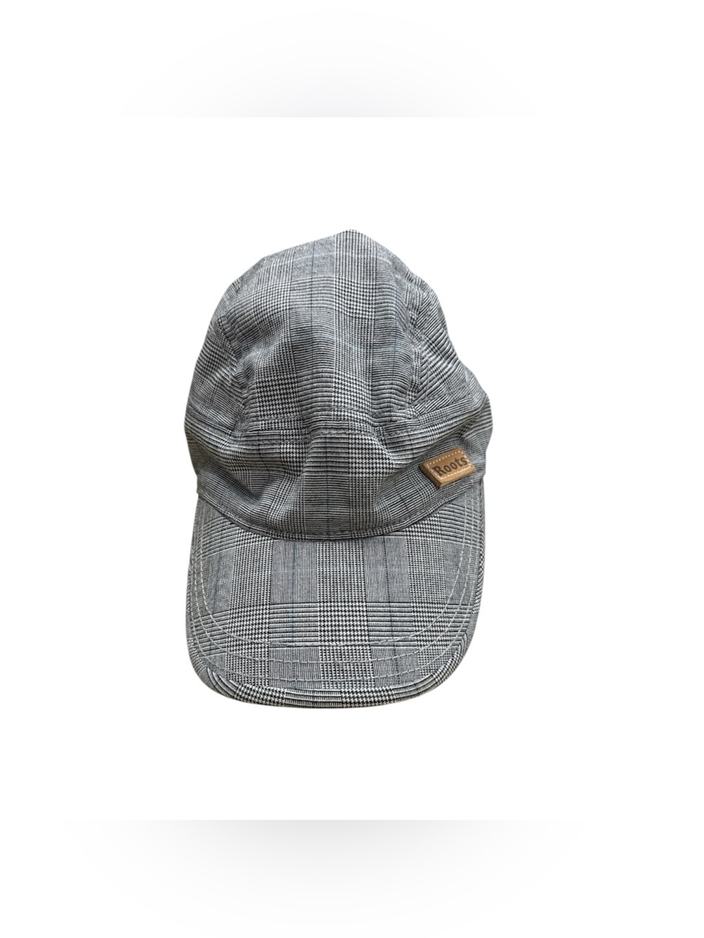 Roots Gray Plaid Baseball Cap with Leather Logo